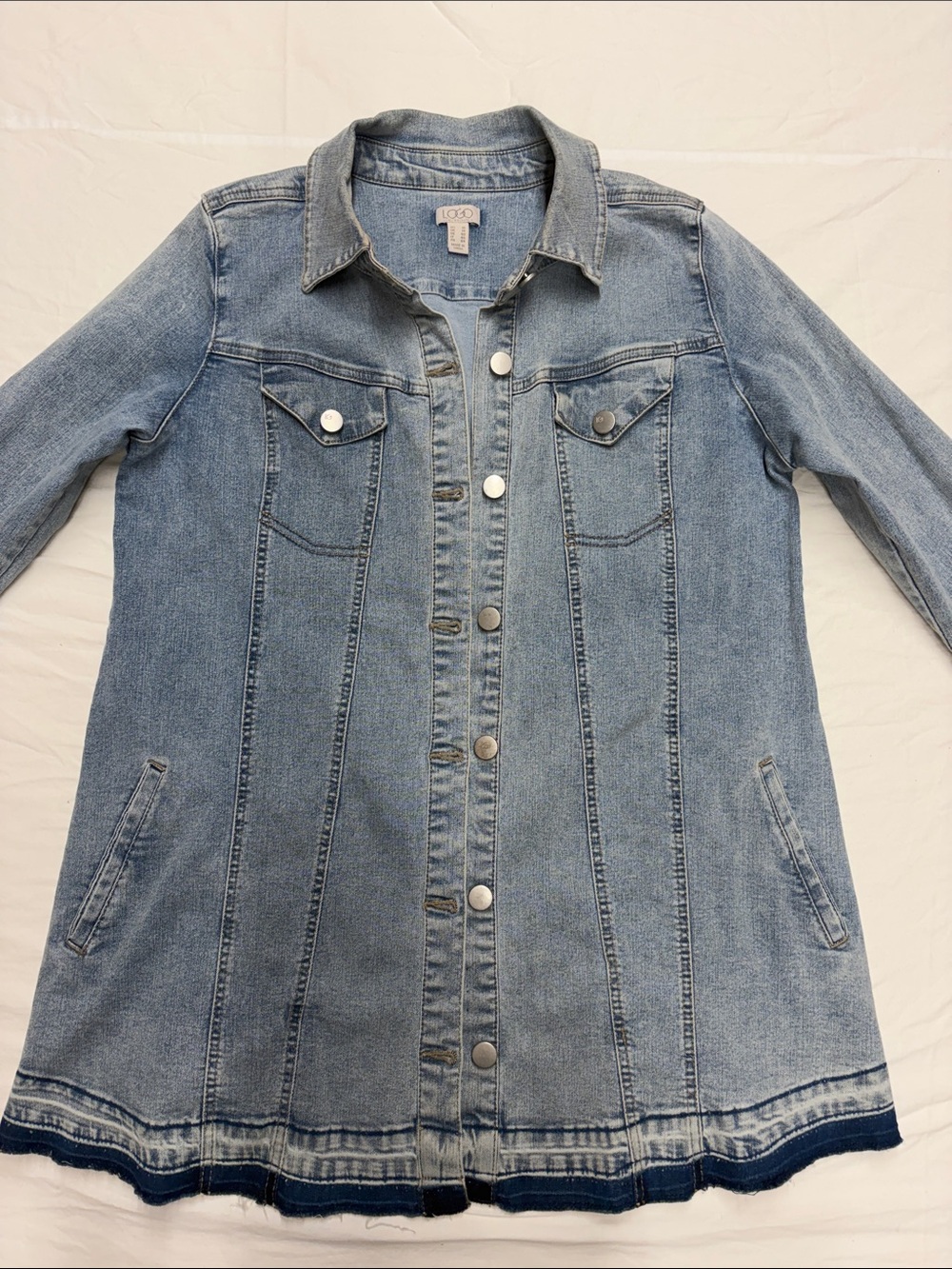 LOGO by Lori Goldstein Light Wash Long Denim Jacket